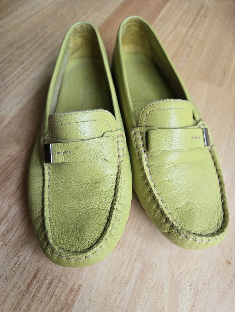 Greenwich Village Green Leather Driving Moccasins/Loafers Sz 37